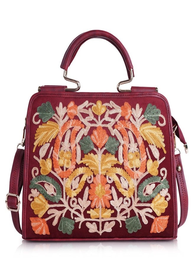 EVEDA Womens Synthetic Leather Stylish Trendy Design Shoulder Crossbody Hobo Handbag, Maroon - Image 1